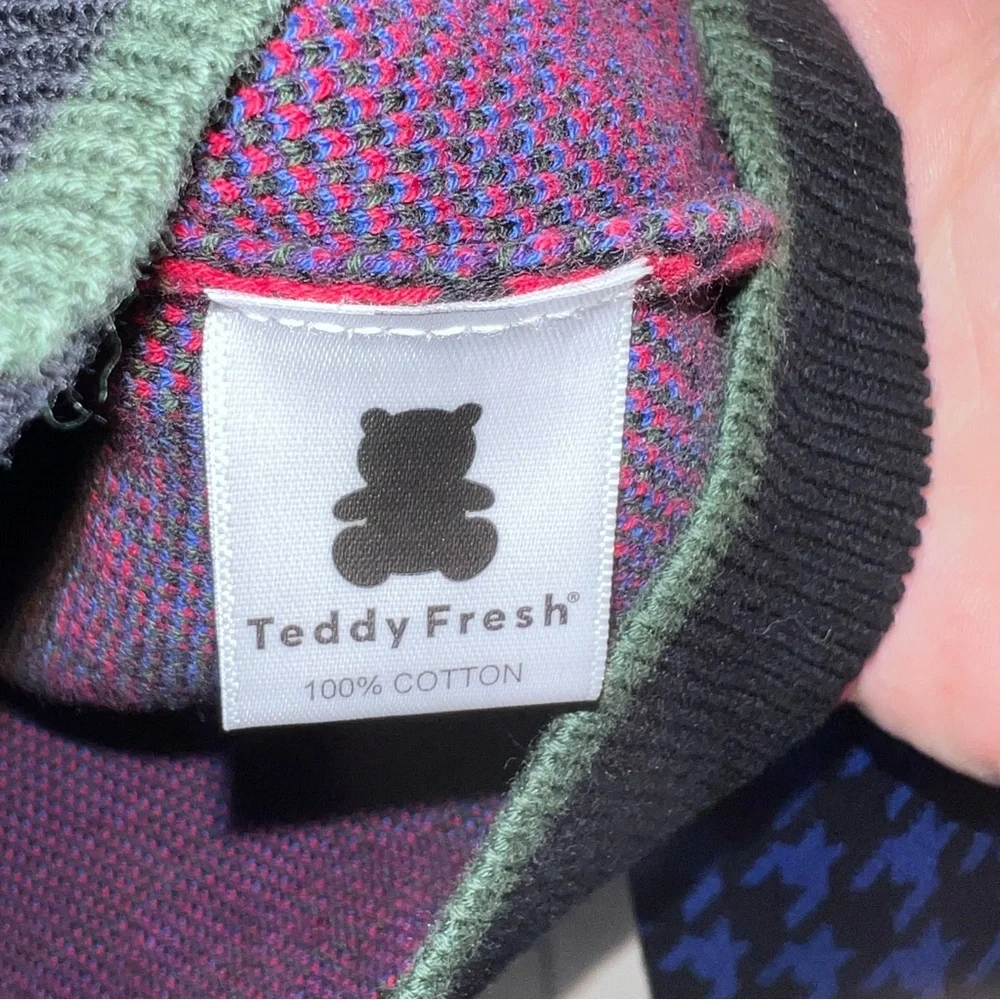 NWOT Teddy Fresh Multicolor Houndstooth Cardigan Red Blue Green Purple